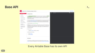 BaseAPI
EveryAirtableBasehasitsownAPI
 
