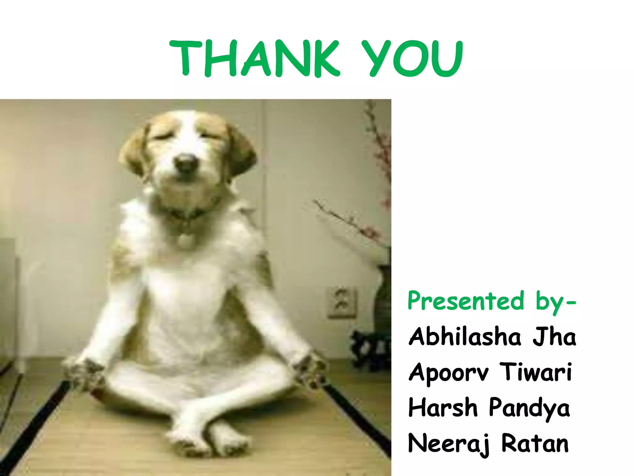 THANK YOU
Presented by-
Abhilasha Jha
Apoorv Tiwari
Harsh Pandya
Neeraj Ratan
 