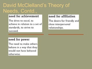 David McClelland’s Theory of Needs, Contd., 