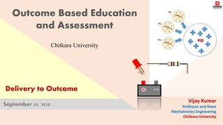 Delivery to Outcome
Vijay Kumar
Professor and Dean
Mechatronics Engineering
Chitkara University
Outcome Based Education
and Assessment
September 05, 2020
Chitkara University
PO
 