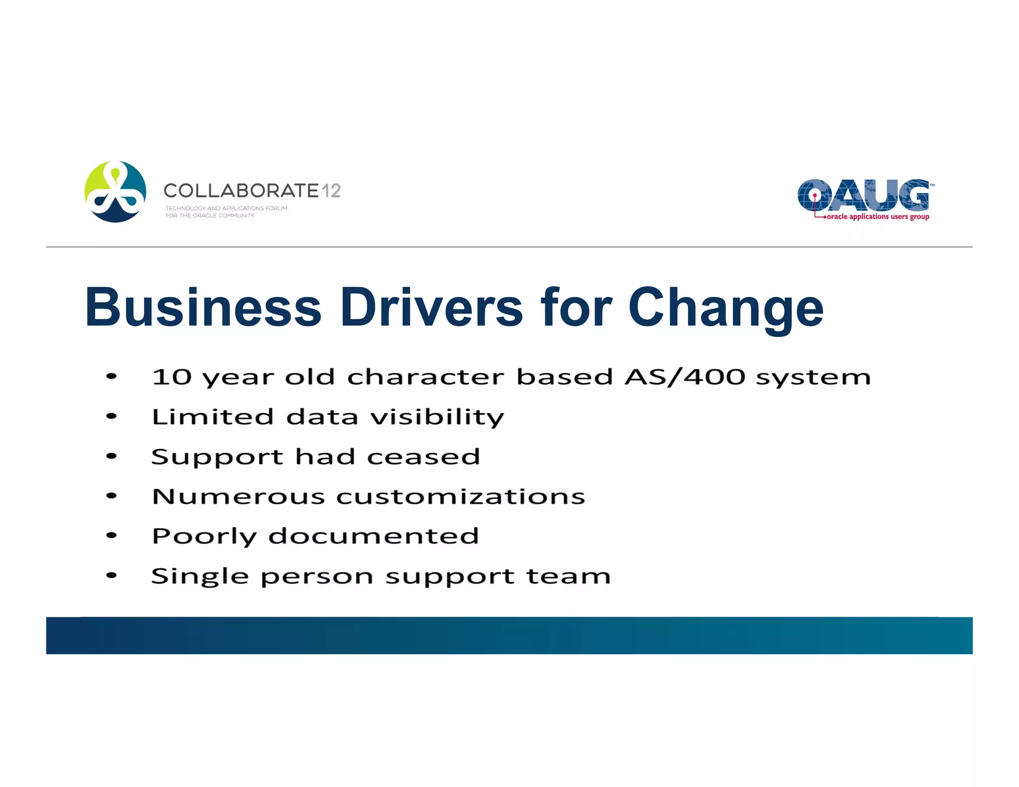 Business Drivers for Change
 