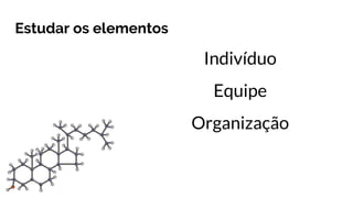 Estudar os elementos
Indivíduo
Equipe
Organização
 