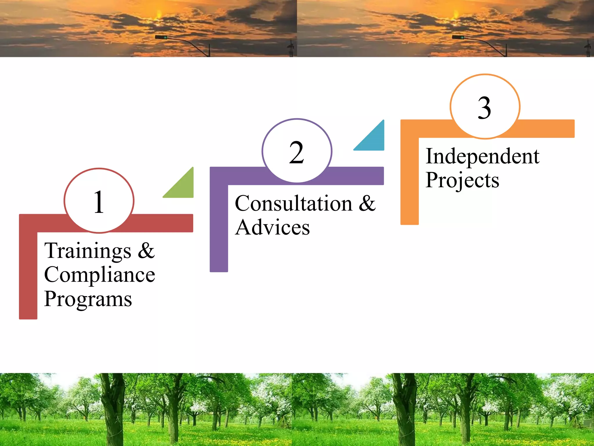 Trainings &
Compliance
Programs
Consultation &
Advices
Independent
Projects
1
2
3
 