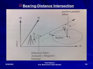 Total Stations
Prof. Mohammed Taleb Obaidat
03/08/2025 132
 Bearing-Distance Intersection
 