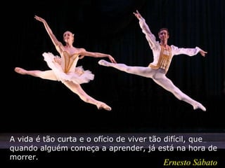 A vida é tão curta e o ofício de viver tão difícil, que quando alguém começa a aprender, já está na hora de morrer.  Ernesto Sábato 