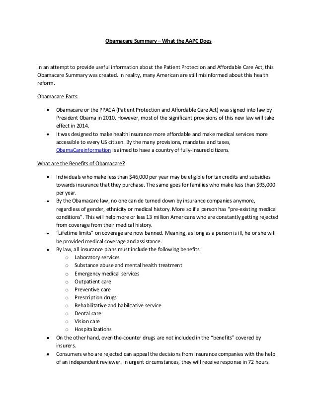 Affordable care act summary 2021 picture