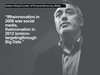 Andrew Rasiej,Founder of Personal Democracy Media




“Iftheinnovation in
2008 was social
media,
theinnovation in
2012 ismicro-
targetingthrough
Big Data.”




20 Web 2.0 in Politik und Gesellschaft//Vera Schneider
 