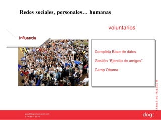 Redes sociales, personales… humanas voluntarios Completa Base de datos Gestión “Ejercito de amigos” Camp Obama Influencia 