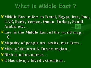 What is Middle East ? ,[object Object],[object Object],[object Object],[object Object],[object Object],[object Object]