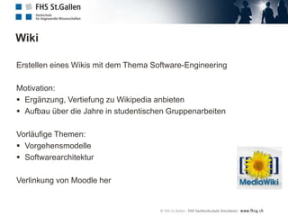 WBT’s zur WissensvermittlungIn Kombination mit LehrbuchLernpräferenzenInteraktivitätLernzielüberprüfung mittels E-TestTracking der ResultateZeit im Präsenzunterricht für wesentliches NutzenHerausforderung: gute WBT’s findenMarkt von WBT’sAustauschplattformenWBT’s selbst erstellenRapid Authoring ToolsEinbindung in Moodle über SCORM bzw. AICC-Schnittstelle.