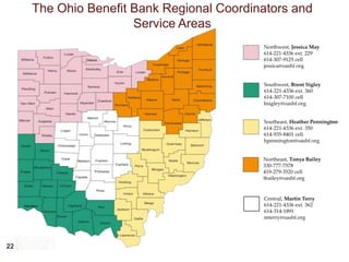 The Ohio Benefit Bank Regional Coordinators and
                      Service Areas




22
 