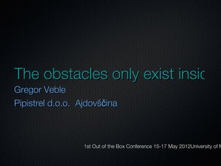 The obstacles only exist inside
Gregor Veble
Pipistrel d.o.o. Ajdovščina



                  1st Out of the Box Conference 15-17 May 2012University of M
 