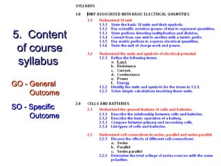 5. Content
 of course
 syllabus
GO - General
     Outcome
SO - Specific
     Outcome
 