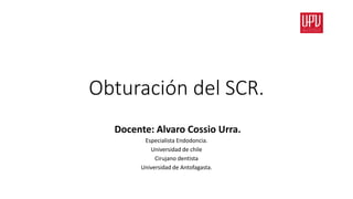 Obturación del SCR.
Docente: Alvaro Cossio Urra.
Especialista Endodoncia.
Universidad de chile
Cirujano dentista
Universidad de Antofagasta.
 