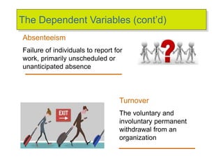 The Dependent Variables (cont’d)
Deviant Workplace Behavior
Voluntary behavior that violates significant organizational
no...