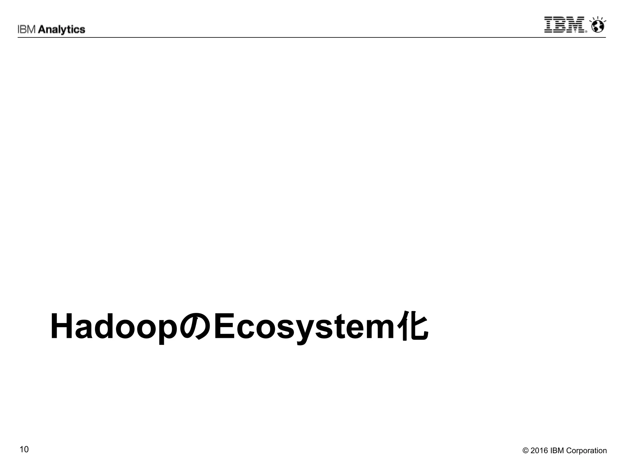 © 2016 IBM Corporation10
HadoopのEcosystem化
 