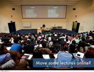 Move some lectures online?
Friday, June 6, 14
 