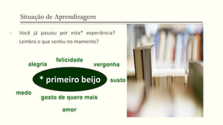 Situação de Aprendizagem
- Você já passou por esta* experiência?
Lembra o que sentiu no momento?
* primeiro beijo
 