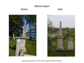 Obelisk Repair
Before                                                       After




Copyright © Gravestone Services of New England. All Rights Reserved.
 