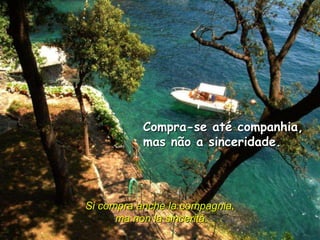 Compra-se até companhia,
           mas não a sinceridade.




Si compra anche la compagnia,
      ma non la sincerità.
 
