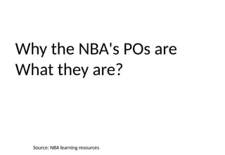 Why the NBA's POs are­
What they are?
Source: NBA learning resources
 