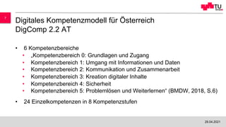 Digitales Kompetenzmodell für Österreich
DigComp 2.2 AT
• 6 Kompetenzbereiche
• „Kompetenzbereich 0: Grundlagen und Zugang...