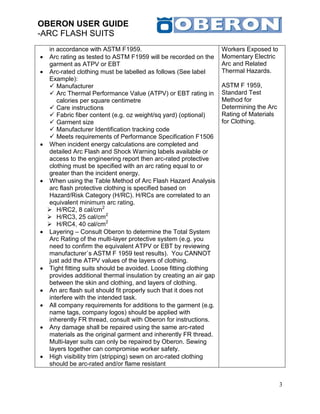 Oberon user guide arc flash suits rev 1.2 | PDF
