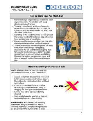 Oberon user guide arc flash suits rev 1.2 | PDF