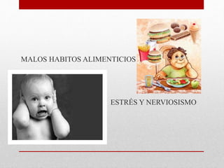 MALOS HABITOS ALIMENTICIOS 
ESTRÉS Y NERVIOSISMO 
 