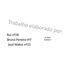 Rui nº18
                     5º ANO
Bruno Pereira nº7   TURMA C

 José Matos nº13
 