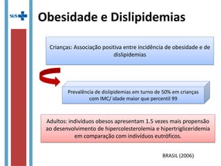 Metas a serem alcançadas
• Alto risco
– LDL < 100
– CT / HDL < 4
• Risco intermediário
– LDL < 130
– CT / HDL < 5
• Risco baixo
– LDL < 160
– CT / HDL < 6
Caderno de Atenção Básica nº 29 – Ratreamento (2010).
Disponível em:
http://bvsms.saude.gov.br/bvs/publicacoes/caderno_atencao_primaria_29_rastreamento.pdf
 