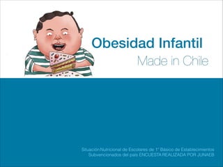 Made in Chile
Obesidad Infantil
Situación Nutricional de Escolares de 1º Básico de Establecimientos
Subvencionados del país ENCUESTA REALIZADA POR JUNAEB
 