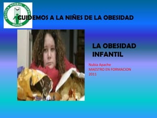 CUIDEMOS A LA NIÑES DE LA OBESIDAD



                     LA OBESIDAD
                     INFANTIL
                    Nubia Apache
                    MAESTRO EN FORMACION
                    2011
 