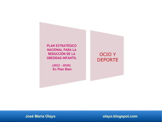 José María Olayo olayo.blogspot.com
PLAN ESTRATÉGICO
NACIONAL PARA LA
REDUCCIÓN DE LA
OBESIDAD INFANTIL
(2022 – 2030).
En Plan Bien
OCIO Y
DEPORTE
 