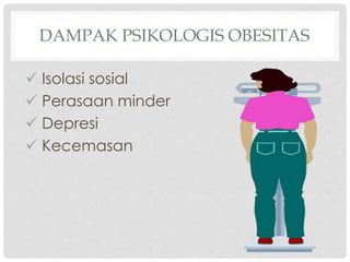 DAMPAK PSIKOLOGIS OBESITAS
 Isolasi sosial
 Perasaan minder
 Depresi
 Kecemasan

 