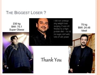 THE BIGGEST LOSER ?
230 kg
BMI: 75.1
Super Obese
75 kg
BMI: 24.48
Ideal
Thank You
 