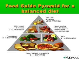 Food Guide Pyramid for aFood Guide Pyramid for a
balanced dietbalanced diet
 