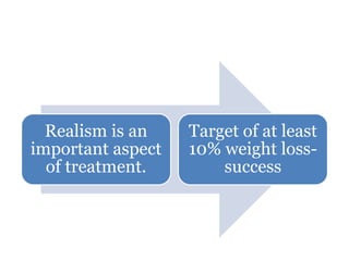 Realism is an
important aspect
of treatment.
Target of at least
10% weight loss-
success
 