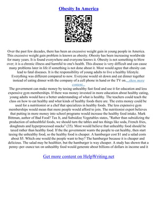 Obesity In America Essay | PDF