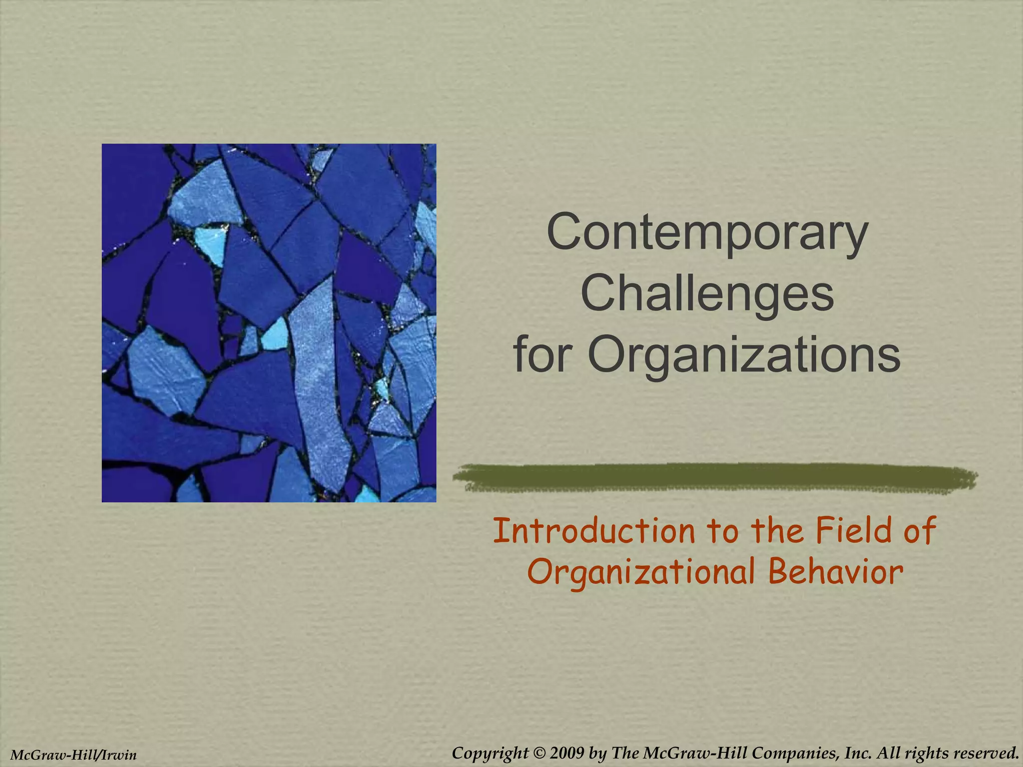 Copyright © 2009 by The McGraw-Hill Companies, Inc. All rights reserved.McGraw-Hill/Irwin
Contemporary
Challenges
for Organizations
Introduction to the Field of
Organizational Behavior
 