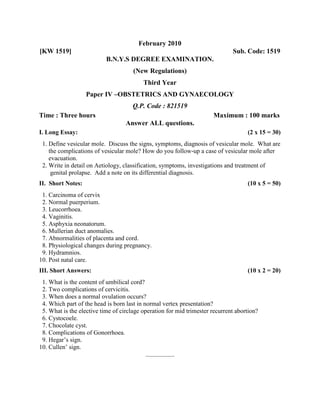 Obg questions paper batchelor of naturopathy | PPT