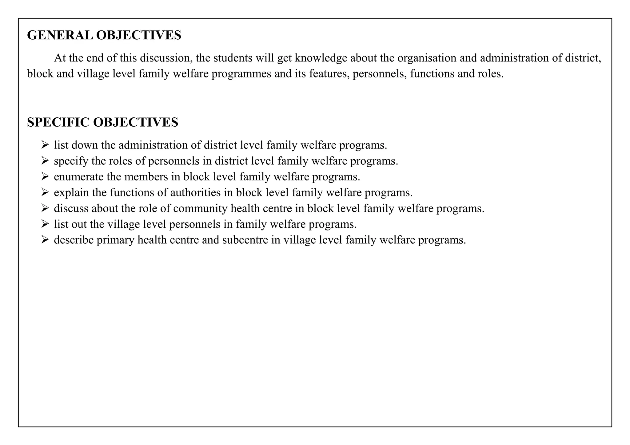 OBG LESSON PLAN on organization and administration of family welfare ...