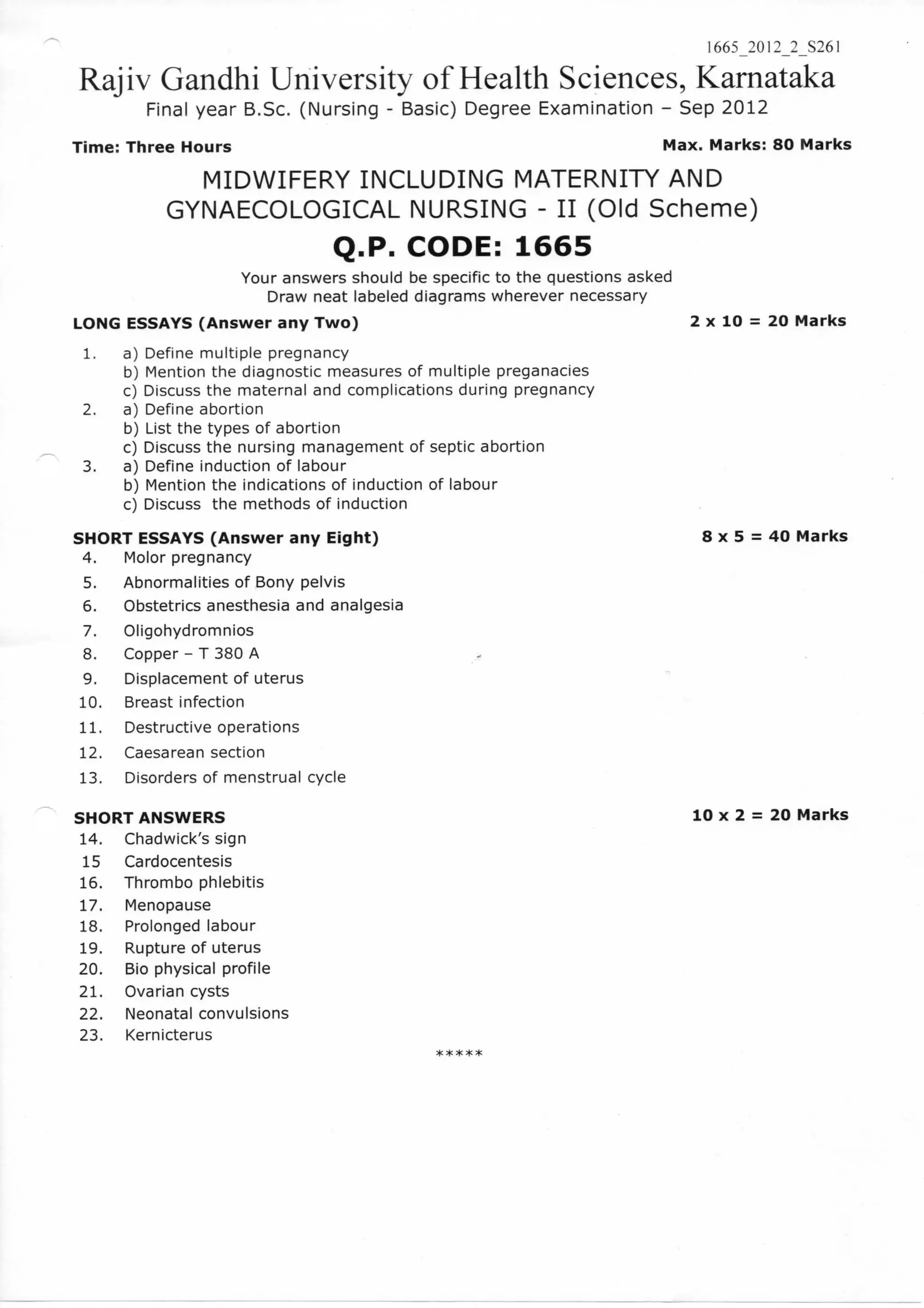 RGUHS NURSING Obg question paper | PDF