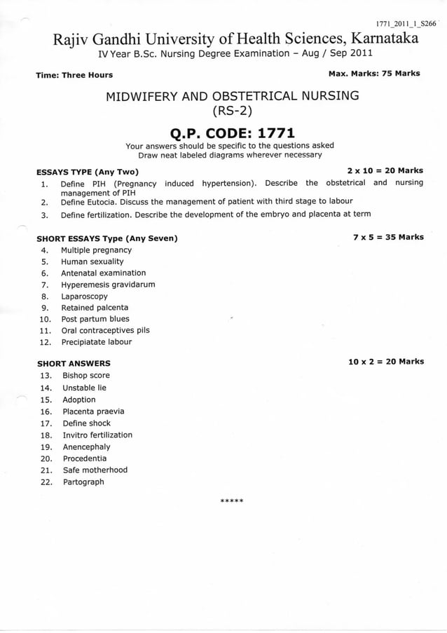 RGUHS NURSING Obg question paper | PDF