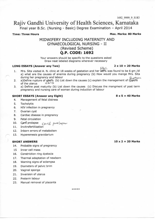 RGUHS NURSING Obg question paper