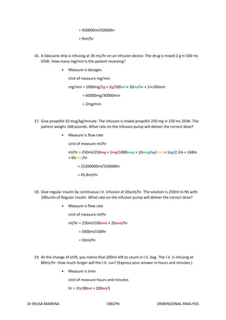 Dimensional Analysis Iv Math Problems Obgyn med maths problems and solutions using dimensional analysis (2) | PDF