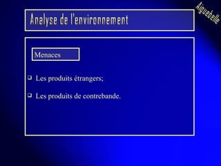 Les produits étrangers;  Les produits de contrebande. Analyse de l'environnement Aiguebelle Menaces  