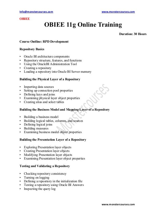 obiee online training online obiee training obiee 11g online train