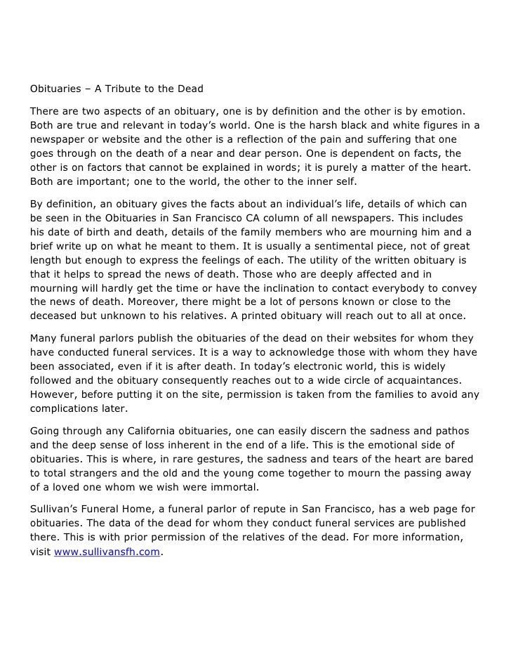Obituaries A Tribute To The Dead