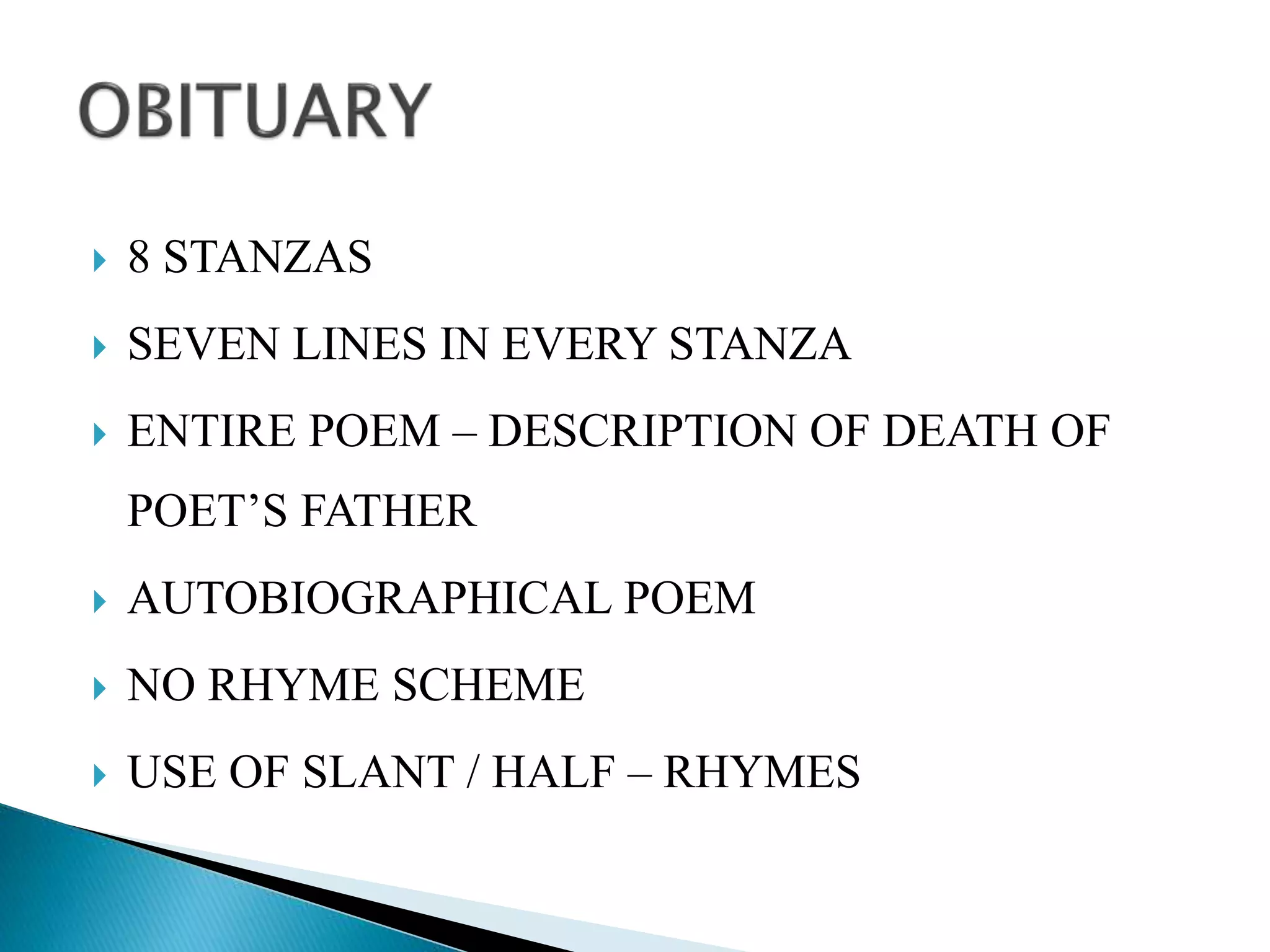 OBITUARY' - POEM Stanza-wise description.pptx